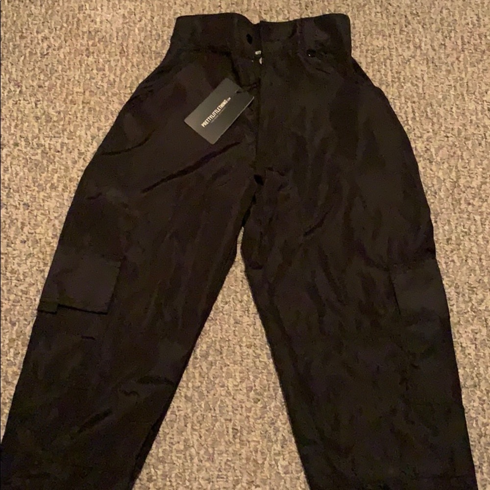 Black Shell Straight Cargo Pocket Joggers